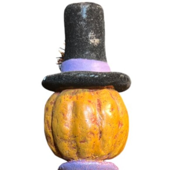 Folk Art Pumpkin Figurine Halloween Flocked Hat Whimsical Suit 12.5" tall x 6" d - Picture 8 of 16